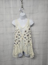 Free People Tank Top Cream Floral Lace Fairy Whimsical Boho Cottage XS