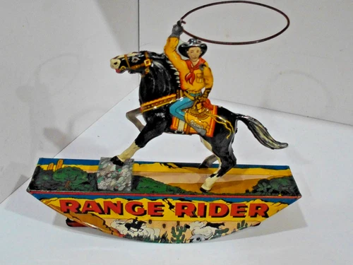 Range Rider Tin Litho Wind Up Toy-VG Condition-Japan-Marx-- Works