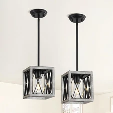 Long Box Single Head ?Farmhouse Pendant Light with Metal Cage,1 Light Pendant...