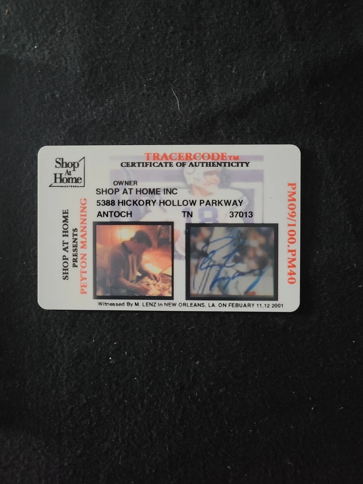 Tarjeta autógrafa Collectors Edge Peyton Manning 1998 Rookie Review 09/100 2000 Foto 4 de 4