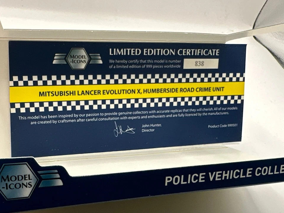 MODELO ICONOS MITSUBISHI LANCER EVO X HUMBERSIDE COCHE DE POLICÍA 1/43 999501 edición limitada Foto 2 de 4