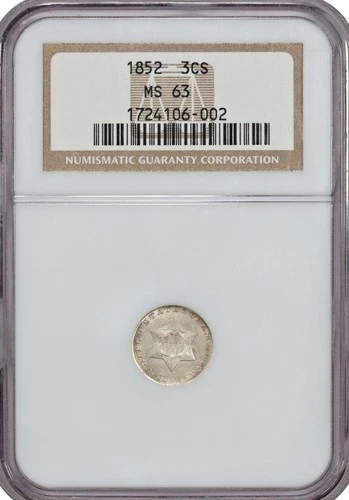 1852 3 Cent Silver Coin MS63 NGC Graded