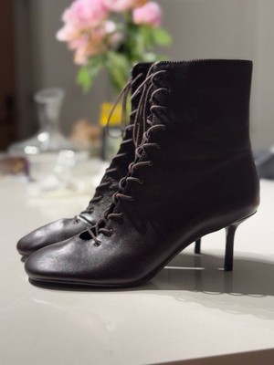Zara Leather Lace-Up Kitten Heel Ankle Boots Size 10