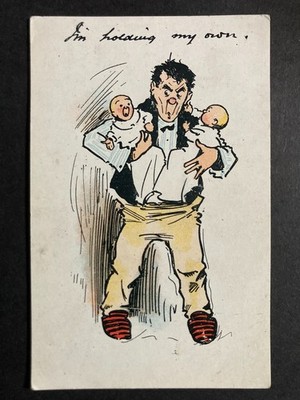 Ich halte mich! Vater & Zwillinge Vintage Comic Postkarte G22
