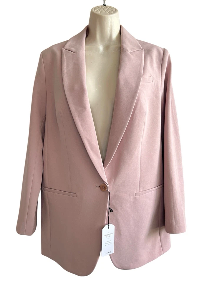 Blazer Express Power Rosa Cuello Muesca Un Botón Bolsillos Talla M Nuevo Foto 2 de 4