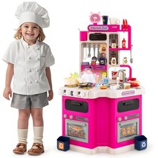 Kids Kitchen Playset with Sounds Lights Steam Play Sink 113 PCS Accessories