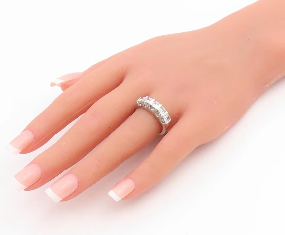 925 Пробы винтажное кольцо две формы топаз геометрический группы Sz 8 RG33858 - Изображение 3 из 4