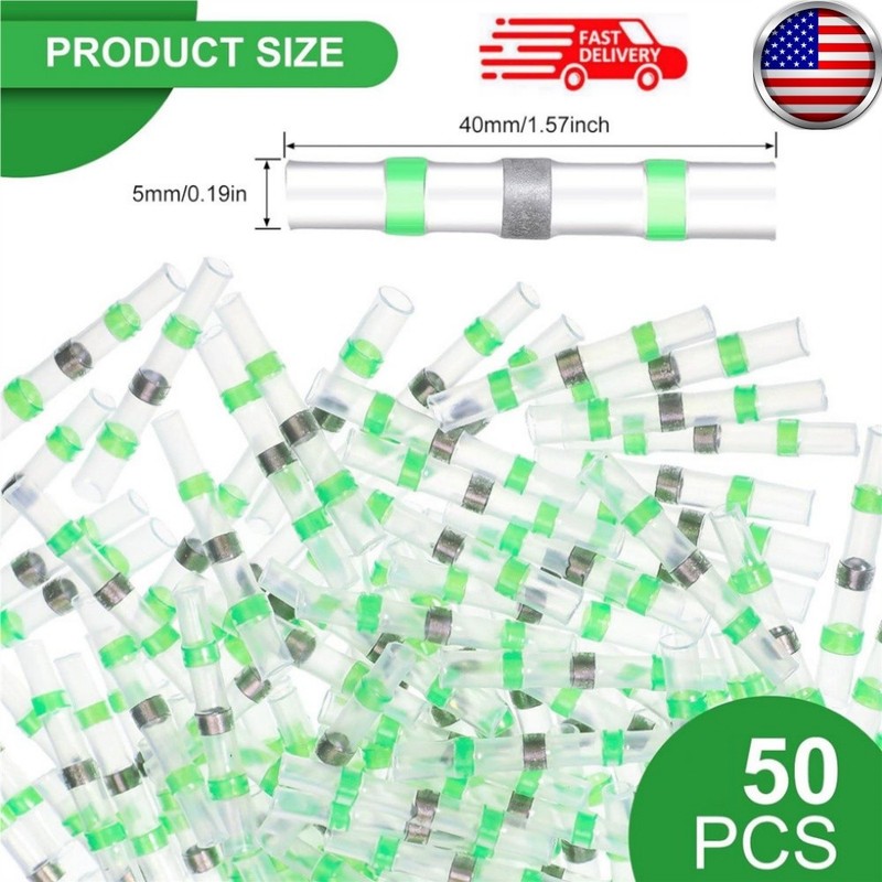 50Pcs Solder Seal Sleeve Heat Shrink Butt Wire Terminal Connectors 18-16AWG US