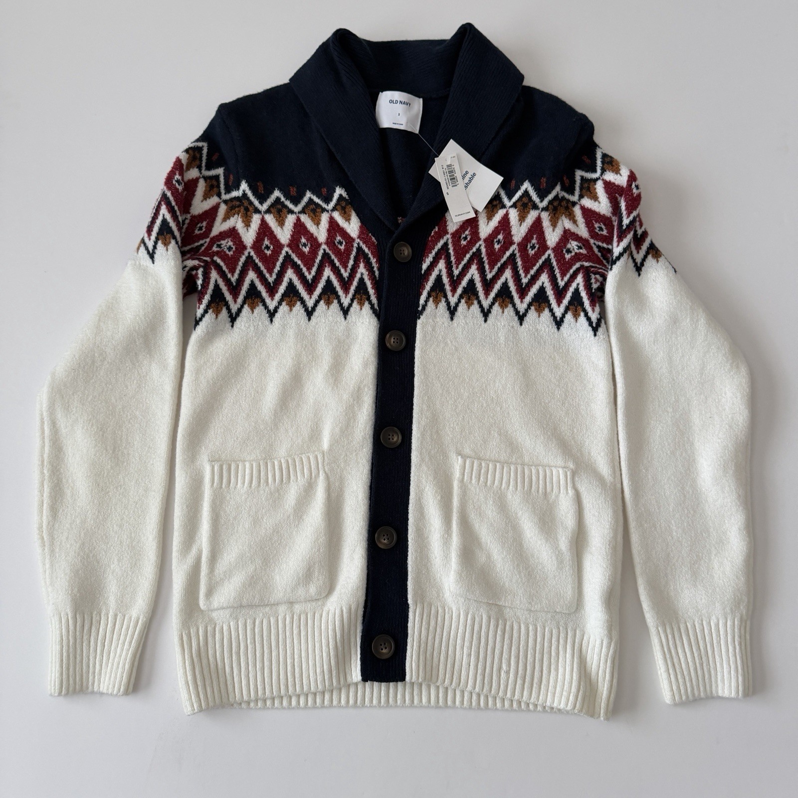 Old Navy Shawl Collar Sweater Men’s Small Nordic Fair Isle Cardigan Cabincore