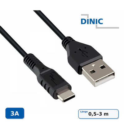 DINIC USB-A auf USB-C Kabel 3A Ladekabel / Datenkabel schwarz 0,5-3m