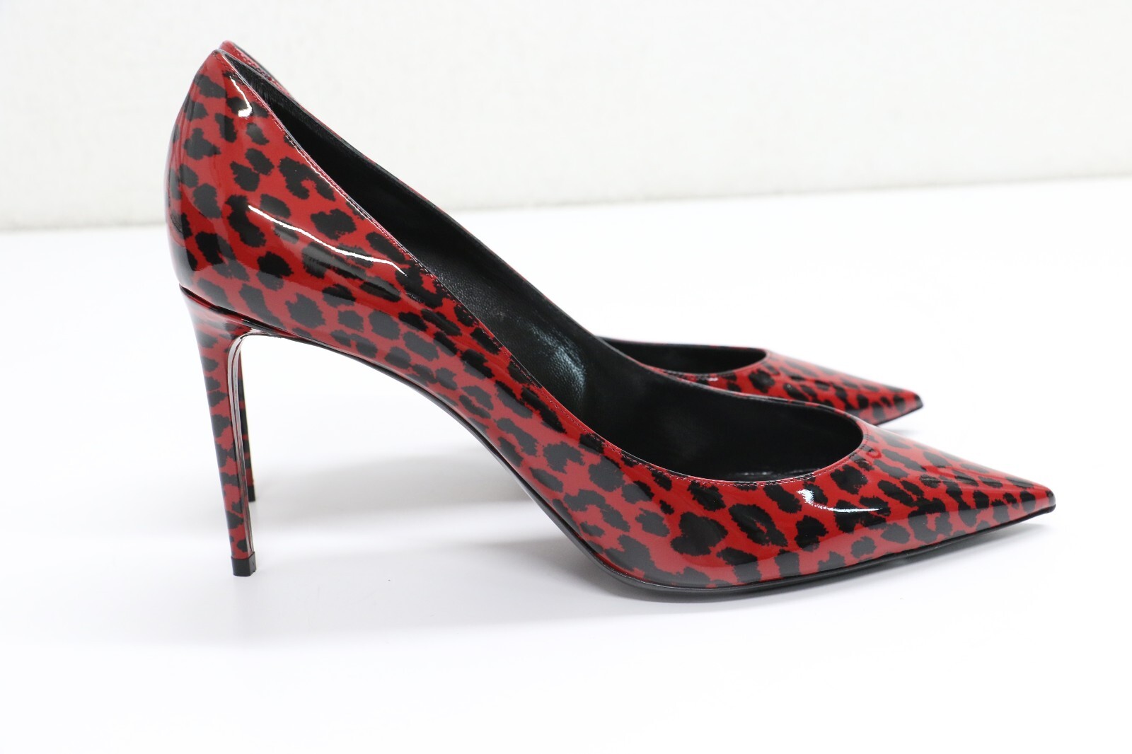 Décolleté in pelle verniciata stampa leopardata rossa Saint Laurent taglia 11 US 41 EU