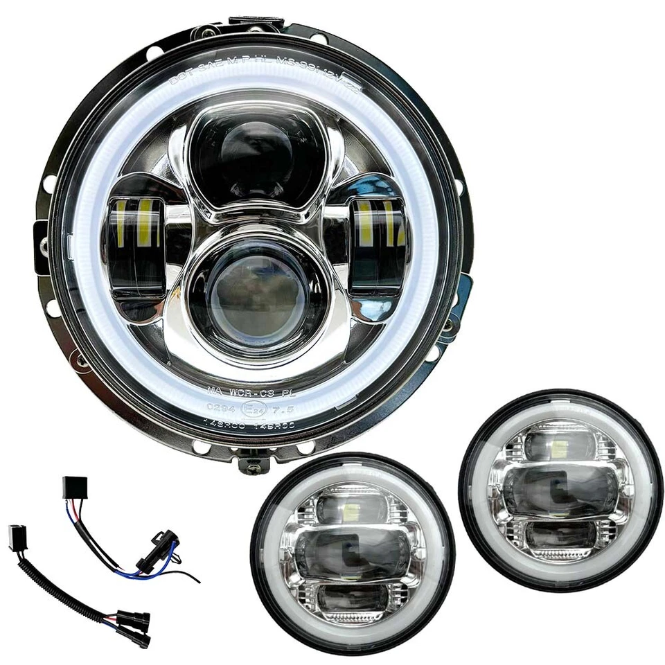 Faros LED cromados + faros antiniebla DOT para Harley-Davidson Road King Foto 4 de 4