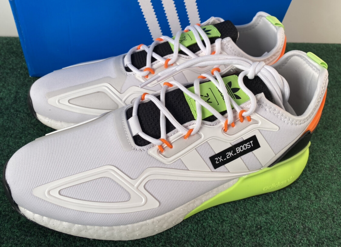 Mens Adidas ZX 2K Boost White/Black/Neon Sz 9.5 | eBay