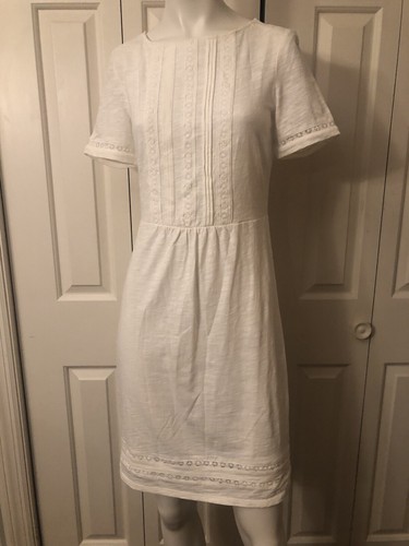Boden Summer Dress Ivory White Sz US 2R UK 6R Cotton 100% Short Sleeve Lace Trim - 第 1/5 張圖片