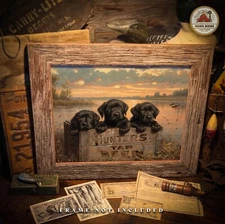 Black Labrador Puppies Art Print Vintage Duck Hunting Cabin Bar Hunter Art Gift