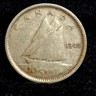 1940 Canada 10 Cents (80% Silver) Coin King George VI  GOOD BOOK FILLER
