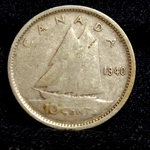 1940 Canada 10 Cents (80% Silver) Coin King George VI  GOOD BOOK FILLER