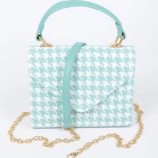 Kids/ Teens/ Women's Mint Blue Tweed Houndstooth Top Handle Bag