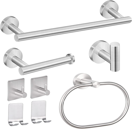 8 Pezzi Set Accessori Bagno Acciaio Inossidabile Portasciugamani, Porta Carta Ig - Foto 9 di 12