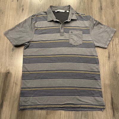 Travis Matthew Men's Gray/Blue Stripe Short Sleeve Polo Shirt Large Golf Casual