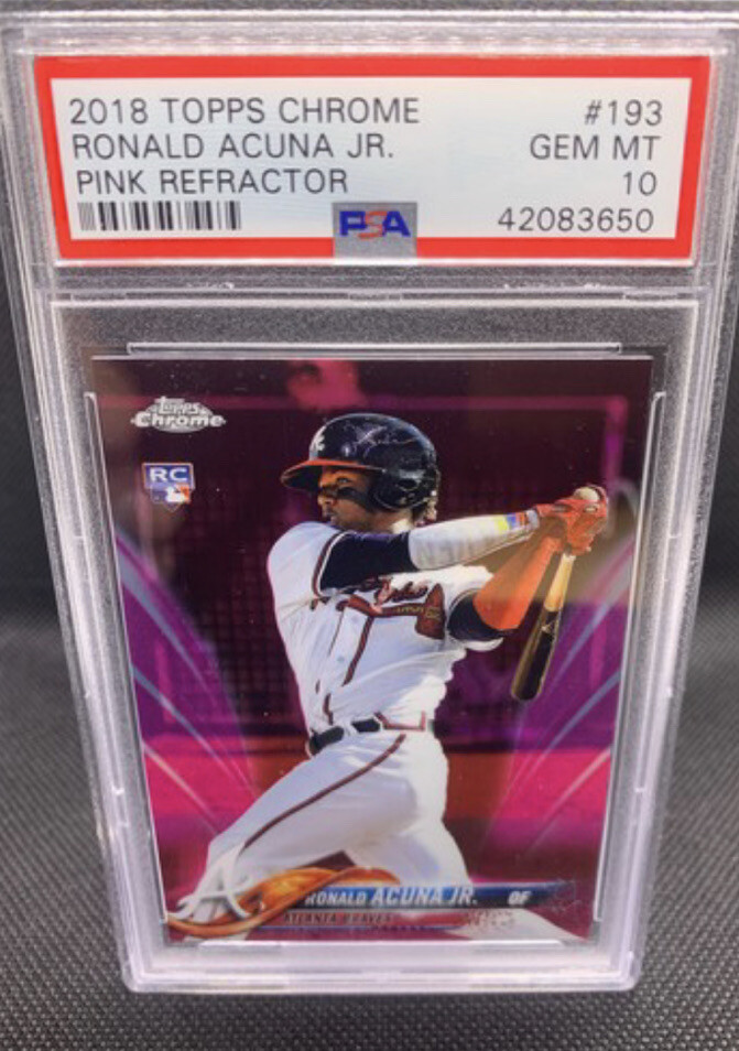 2018 Topps Chrome Ronald Acuna Jr Rookie #193 Pink Refractor PSA 10