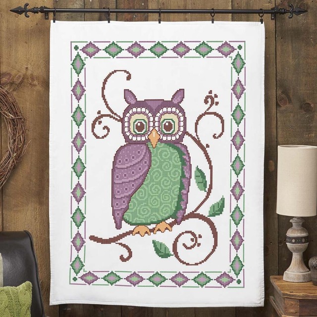 Herrschners Classic Owl Lap Quilt Top Stamped Cross Stitch Kit eBay