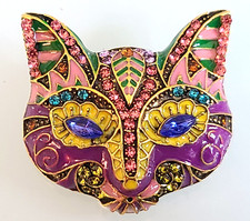 FAB MINI 1.25" NEW UNSIGNED DESIGNER STYLE RHINESTONE ENAMEL CAT FACE MASK PIN