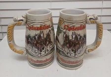 2 Vintage Budweiser Clydesdales 1983 Beer Stein Mug Ceramarte Brazil