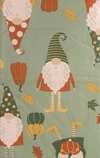 Fall Gnomes on Green Vinyl Flannel Tablecloth 52 x 70 Oblong Autumn Pumpkins