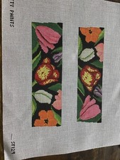 Handpainted Needlepoint Canvas Of Patty Paints   Flowers
