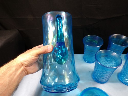 Northwood Celeste blau irisierend Stretch Glas konkav Diamanten Wasser Set INV2 - Bild 3 von 20