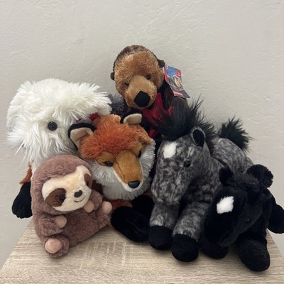 Lot Bundle of 6 Aurora Plush Stuffed Animals Horse Fox Sloth Dog Sea Otter