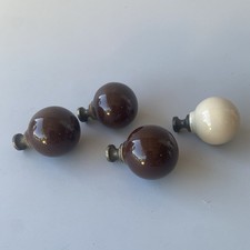 VTG- SET OF 4 1.25" BROWN IVORY PORCELAIN ROUND DRAWER/CABINET KNOBS-Japan