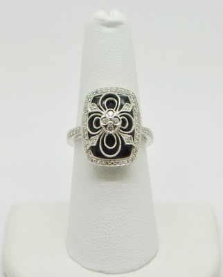 14K White Gold Rectangular Design Flower Details Ring SZ 7.0 #GOLD-3957