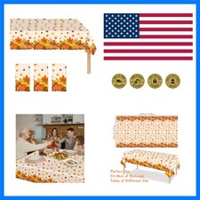 3 Pieces Thanksgiving Disposable Tablecloth, 54 x 108 Inch Rectangle Waterpro...