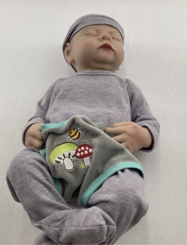Gray Closed Eye Hat Wear Sleeping Infant Baby Reborn Doll With Outfits