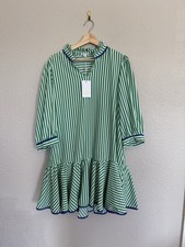 Shirt Dress Xl Green Pinstriped 3/4 Puff Sleeve Ruffle Hem Good Button Sun Dress