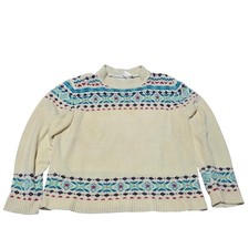 Alfred Dunner Women Cream Chenille Spring Geometric Mock Neck Sweater Size Lrg