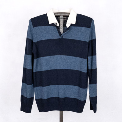 M&S Men's Extra Fine 2-Ply Merino Lambswool Pullover Sweater SMALL Blue Stripe
