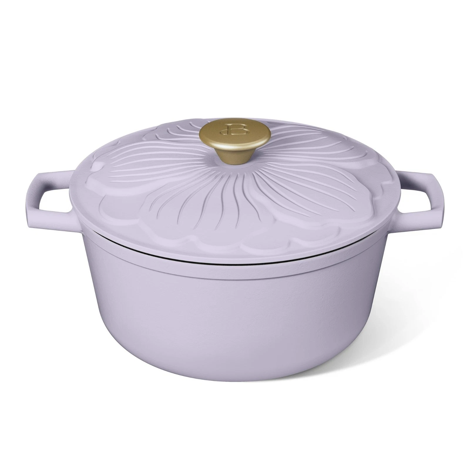 4 Quart Enameled Cast Iron Round Dutch Oven with Petal Design Lid