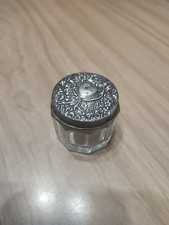 Antique Repousse Sterling Silver & Glass Vani...