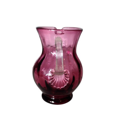 Pilgrim Glass Cranberry Ribbed Optic Mini Pitcher Creamer Vintage Handmade USA - Picture 3 of 7