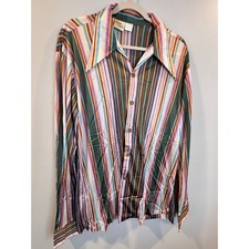 VTG Paul Howard California 70s Disco Era Striped Shirt Button Down Multi-colored