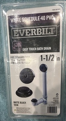Everbilt Easy Touch 1 1/2 in White PVC Pipe Bath Drain Matte Black