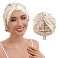 HFRHTGY Adjustable Silk Satin Hair Bonnet for Sleeping One Size, Champagne