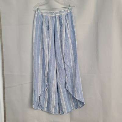Alexis M Blue White Stripe Linen Beach Coastal Pull On Vacation Pant **FLAWED**