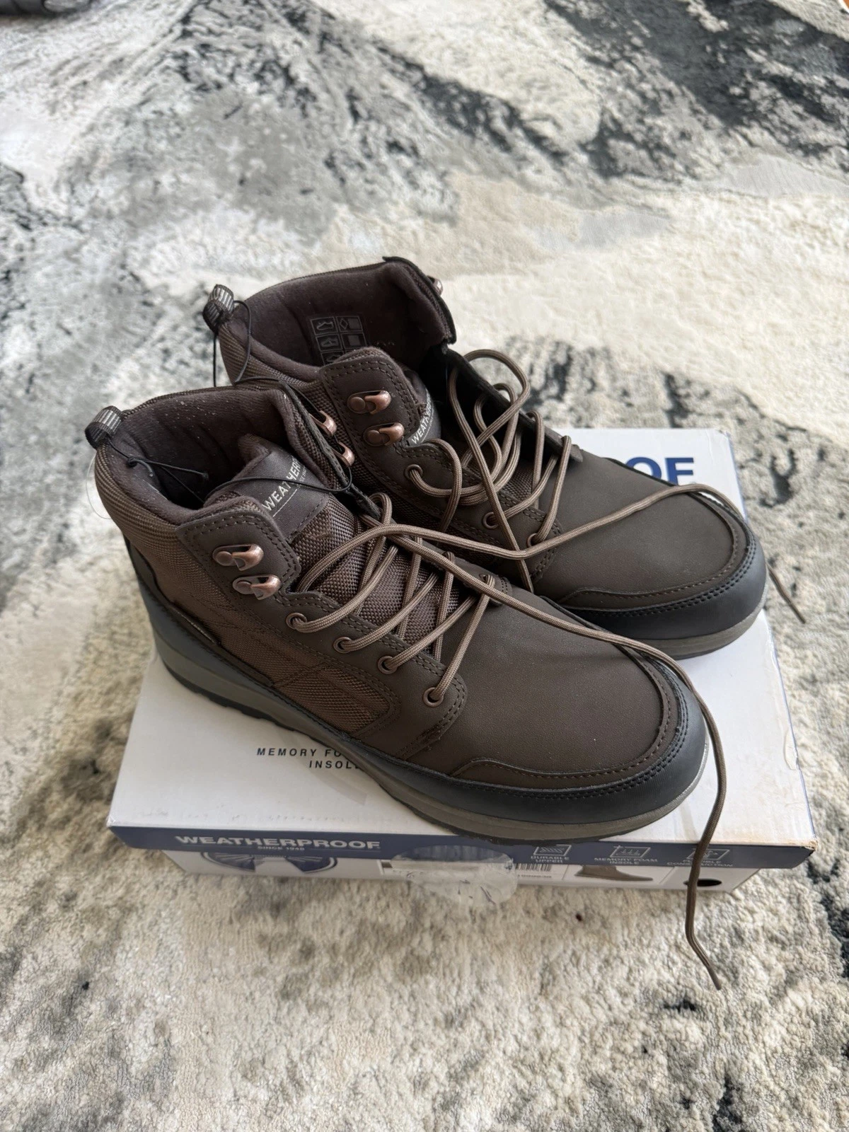 Weatherproof Jenkins Snow Boots Men's Brown Lace Up Lightweight Comfort - 10