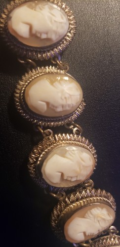 VINTAGE GIUSEPPE MANDILE ITALIAN SILVER OVER BRASS 8 CAMEO BRACELET