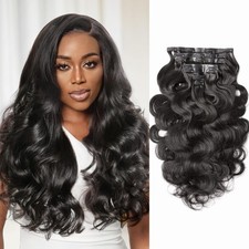 LUVME Hair Extensions Human Hair Clip In 24 Inch Natural Black 7pcs