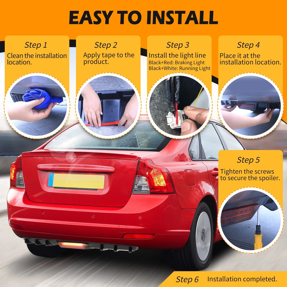 Rear Bumper Diffuser Spoiler w/ LED Brake Light For Mercedes Benz CLS W219 C219 - Image 2 of 4